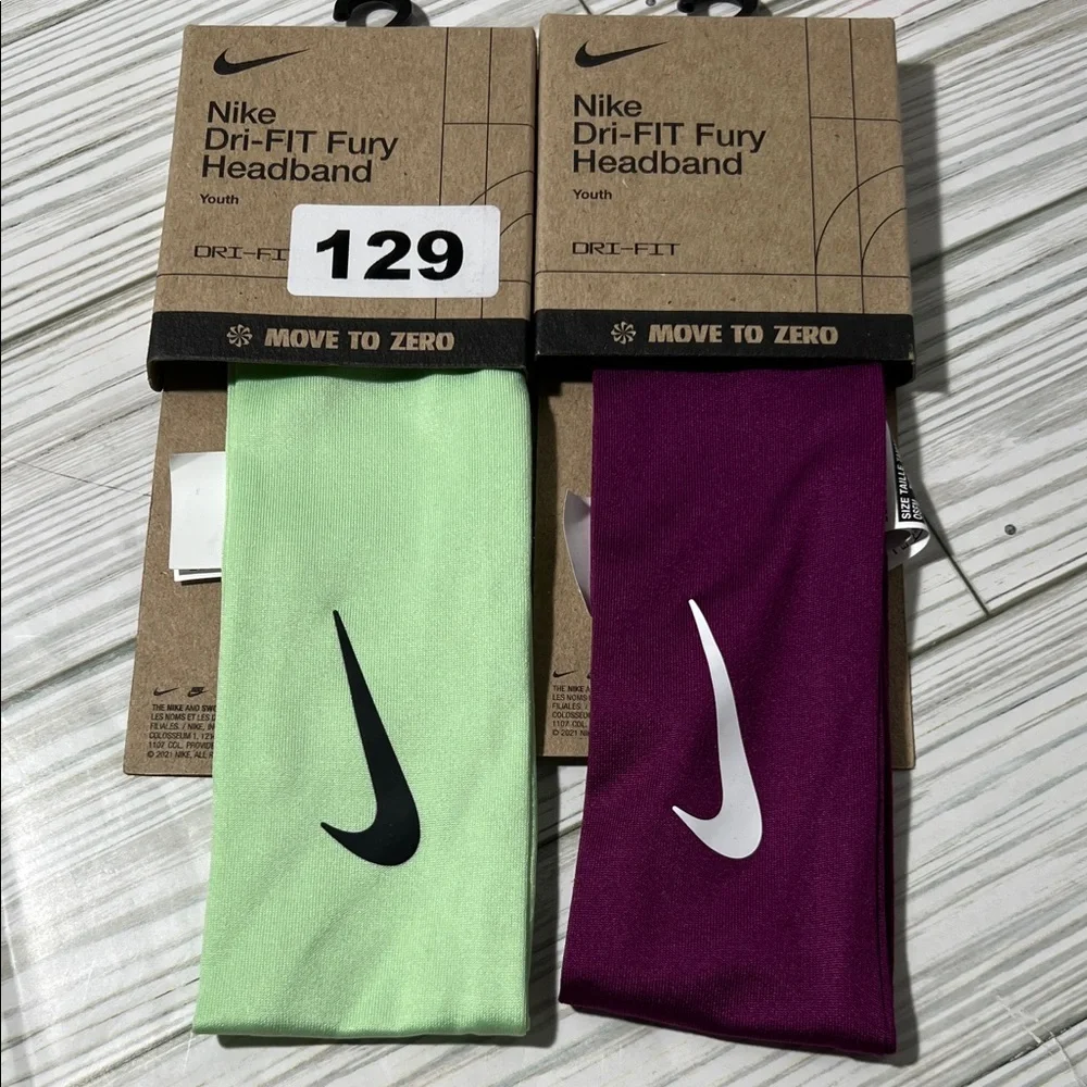 Nike Dri-FIT fury headbands set of 2 youth unisex Mint and Plum‎ OS move to zero